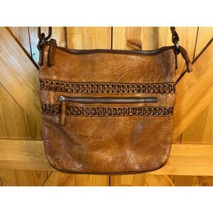 Anthropologie Vilenca Holland Boho Woven Leather Crossbody Bag Purse Natural (78